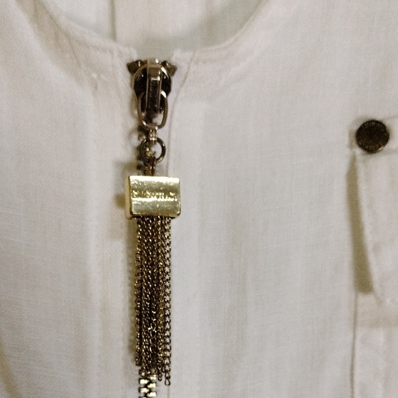 Ellen Tracy Off-White V-Neck Blouse with Zipper Size Medium - Picture 2 of 5